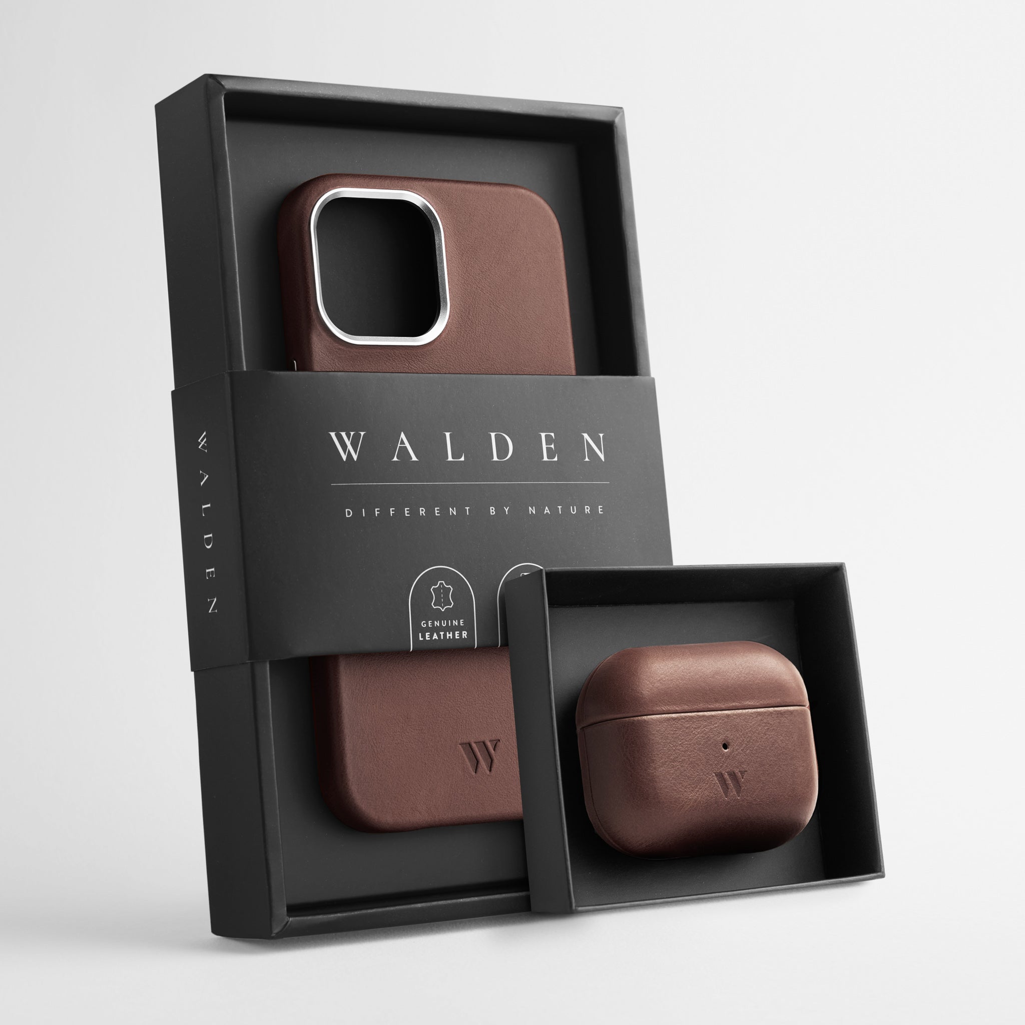 Walden® Funda iPhone + Estuche Airpods de Cuero Genuino · Moca